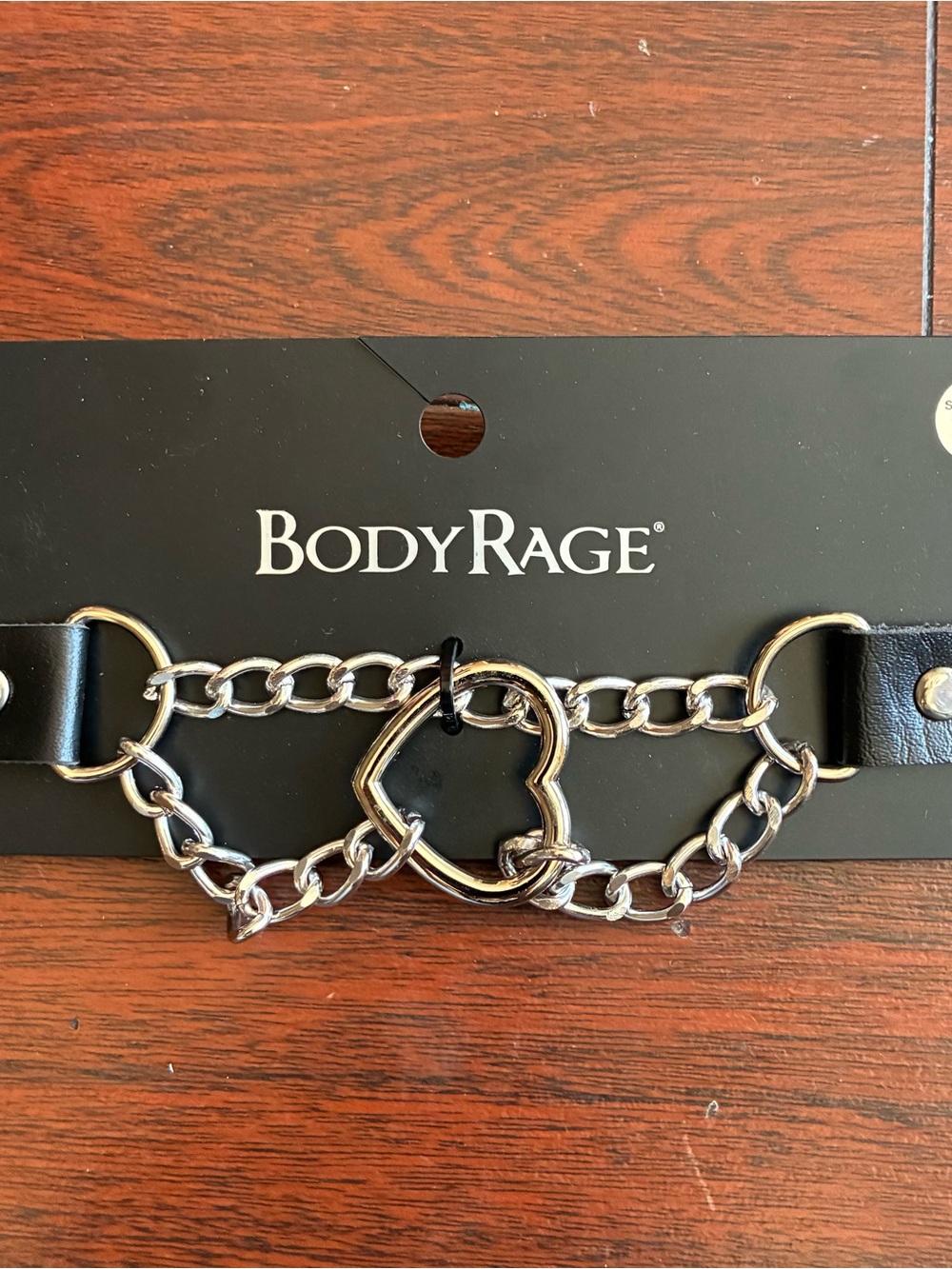 BodyRage Silver Heart Chain Necklace with Black Strap